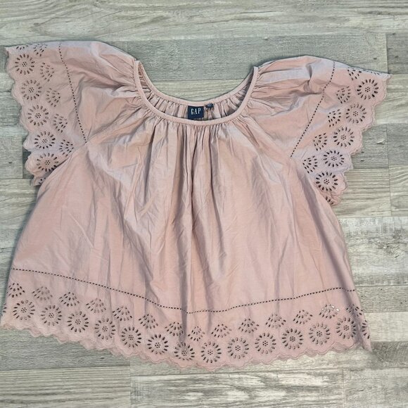 Gap NWT Dusty Pink Eyelet Lace Flutter Sleeve Top F15 - Picture 1 of 6